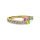 2 - Orane Pink Sapphire and Peridot with Side Diamonds Bypass Ring 
