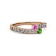 2 - Orane Pink Sapphire and Green Garnet with Side Diamonds Bypass Ring 
