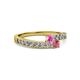 2 - Orane Pink Sapphire and Rhodolite Garnet with Side Diamonds Bypass Ring 