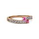 2 - Orane Pink Sapphire and Rhodolite Garnet with Side Diamonds Bypass Ring 
