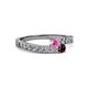 2 - Orane Pink Sapphire and Red Garnet with Side Diamonds Bypass Ring 
