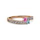 2 - Orane Pink Sapphire and Aquamarine with Side Diamonds Bypass Ring 