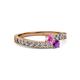 2 - Orane Pink Sapphire and Amethyst with Side Diamonds Bypass Ring 