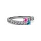2 - Orane Pink Sapphire and London Blue Topaz with Side Diamonds Bypass Ring 