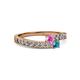 2 - Orane Pink Sapphire and London Blue Topaz with Side Diamonds Bypass Ring 