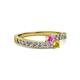 2 - Orane Pink and Yellow Sapphire with Side Diamonds Bypass Ring 