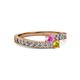 2 - Orane Pink and Yellow Sapphire with Side Diamonds Bypass Ring 
