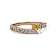2 - Orane Citrine and White Sapphire with Side Diamonds Bypass Ring 