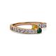 2 - Orane Citrine and Emerald with Side Diamonds Bypass Ring 