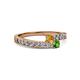 2 - Orane Citrine and Green Garnet with Side Diamonds Bypass Ring 