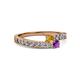 2 - Orane Citrine and Amethyst with Side Diamonds Bypass Ring 
