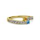 2 - Orane Citrine and Blue Topaz with Side Diamonds Bypass Ring 
