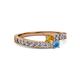 2 - Orane Citrine and Blue Topaz with Side Diamonds Bypass Ring 