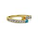 2 - Orane Citrine and London Blue Topaz with Side Diamonds Bypass Ring 