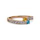 2 - Orane Citrine and London Blue Topaz with Side Diamonds Bypass Ring 