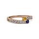 2 - Orane Citrine and Blue Sapphire with Side Diamonds Bypass Ring 