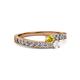 2 - Orane Yellow and White Sapphire with Side Diamonds Bypass Ring 
