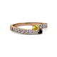 2 - Orane Yellow Sapphire and Black Diamond with Side Diamonds Bypass Ring 