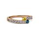 2 - Orane Yellow Sapphire and Blue Diamond with Side Diamonds Bypass Ring 