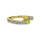 2 - Orane Yellow Sapphire and Peridot with Side Diamonds Bypass Ring 