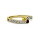 2 - Orane Yellow Sapphire and Red Garnet with Side Diamonds Bypass Ring 
