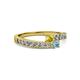2 - Orane Yellow Sapphire and Aquamarine with Side Diamonds Bypass Ring 