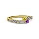 2 - Orane Yellow Sapphire and Amethyst with Side Diamonds Bypass Ring 