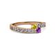 2 - Orane Yellow Sapphire and Amethyst with Side Diamonds Bypass Ring 
