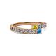 2 - Orane Yellow Sapphire and Blue Topaz with Side Diamonds Bypass Ring 