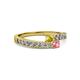 2 - Orane Yellow Sapphire and Pink Tourmaline with Side Diamonds Bypass Ring 
