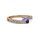 2 - Orane Tanzanite and Blue Sapphire with Side Diamonds Bypass Ring 