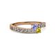 2 - Orane Tanzanite and Yellow Diamond with Side Diamonds Bypass Ring 