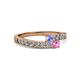 2 - Orane Tanzanite and Pink Sapphire with Side Diamonds Bypass Ring 