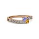 2 - Orane Tanzanite and Citrine with Side Diamonds Bypass Ring 