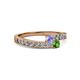 2 - Orane Tanzanite and Green Garnet with Side Diamonds Bypass Ring 