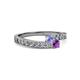 2 - Orane Tanzanite and Amethyst with Side Diamonds Bypass Ring 