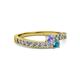 2 - Orane Tanzanite and London Blue Topaz with Side Diamonds Bypass Ring 