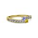 2 - Orane Tanzanite and Yellow Sapphire with Side Diamonds Bypass Ring 