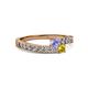 2 - Orane Tanzanite and Yellow Sapphire with Side Diamonds Bypass Ring 