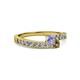 2 - Orane Tanzanite and Smoky Quartz with Side Diamonds Bypass Ring 