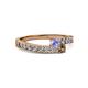 2 - Orane Tanzanite and Smoky Quartz with Side Diamonds Bypass Ring 