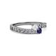 2 - Orane White and Blue Sapphire with Side Diamonds Bypass Ring 