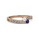 2 - Orane White and Blue Sapphire with Side Diamonds Bypass Ring 