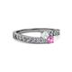 2 - Orane White and Pink Sapphire with Side Diamonds Bypass Ring 
