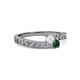 2 - Orane White Sapphire and Emerald with Side Diamonds Bypass Ring 