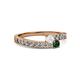 2 - Orane White Sapphire and Emerald with Side Diamonds Bypass Ring 