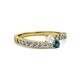2 - Orane White Sapphire and Blue Diamond with Side Diamonds Bypass Ring 