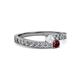 2 - Orane White Sapphire and Ruby with Side Diamonds Bypass Ring 