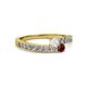 2 - Orane White Sapphire and Ruby with Side Diamonds Bypass Ring 