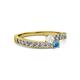 2 - Orane White Sapphire and Blue Topaz with Side Diamonds Bypass Ring 
